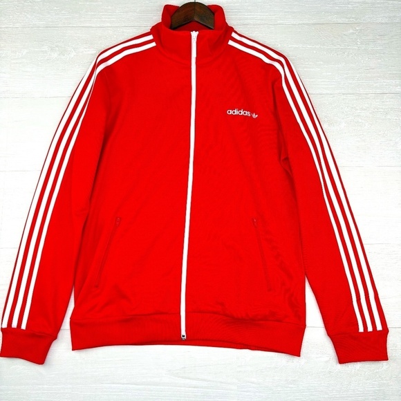 NWT ADIDAS Originals Beckenbaur Vivid Red Track Jacket Size Medium - Picture 1 of 13